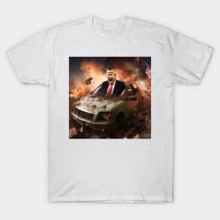 Trump riding car on construction site T-Shirt